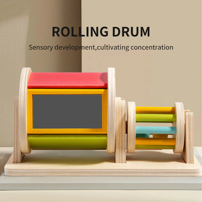 Wooden Montessori Toys Color Rolling Drum Toy