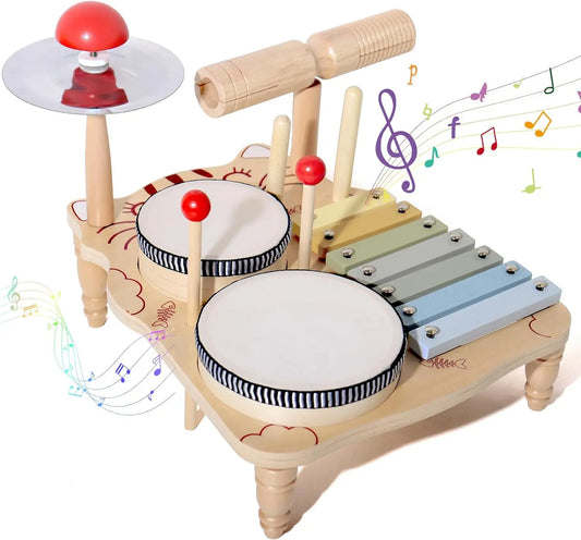Wooden Xylophone Drum Set For Toddlers