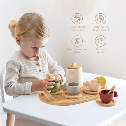 Wooden Children Montessori Teapot Teacup Simulation Kitchen