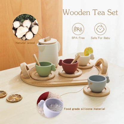 Wooden Children Montessori Teapot Teacup Simulation Kitchen