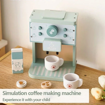 Kids Kitchen Toy Set Wooden Coffee Maker Set Simulation