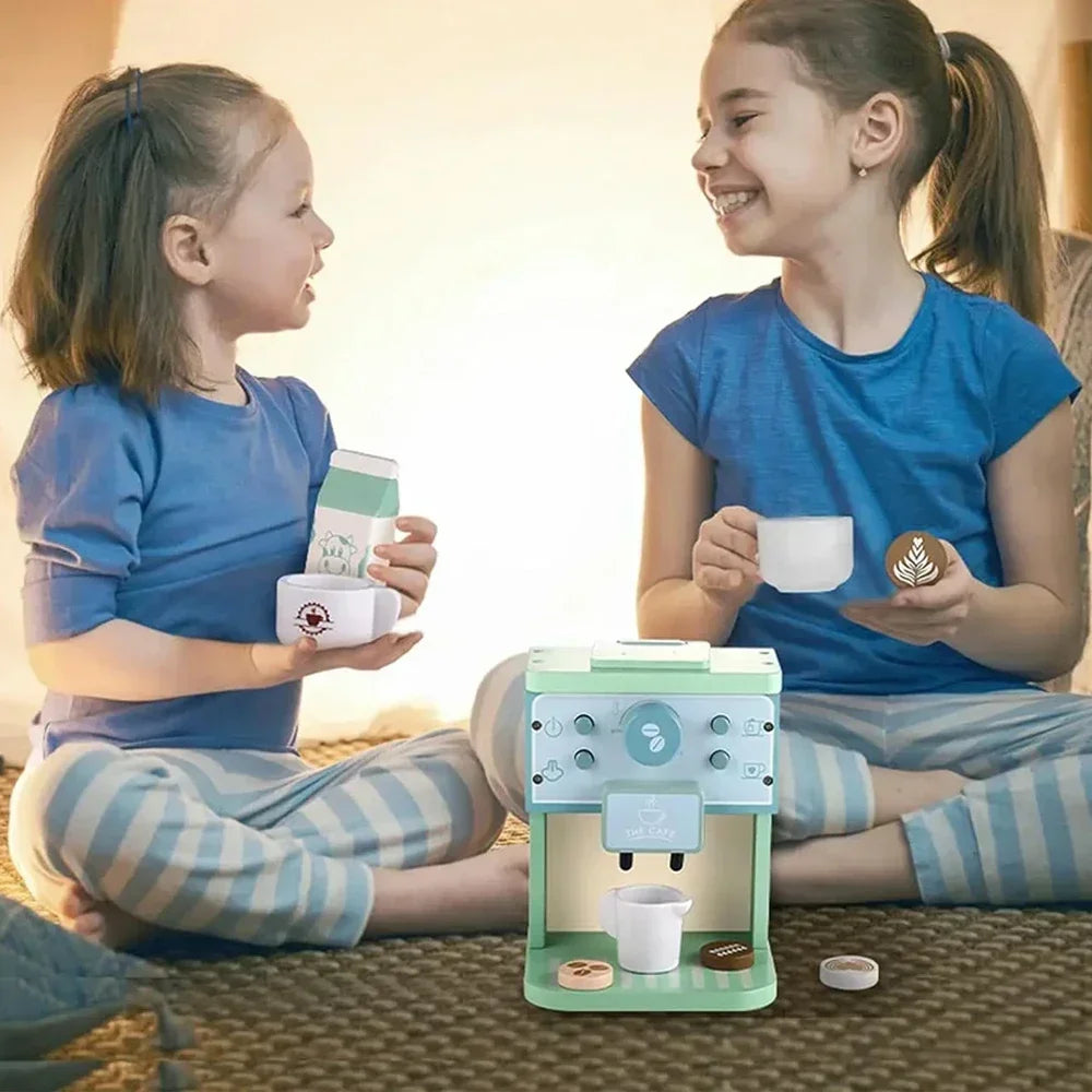Kids Kitchen Toy Set Wooden Coffee Maker Set Simulation