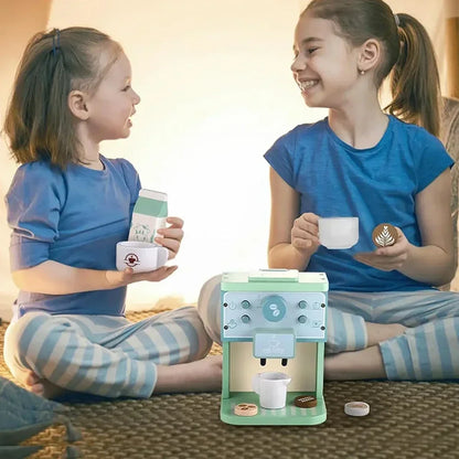 Kids Kitchen Toy Set Wooden Coffee Maker Set Simulation