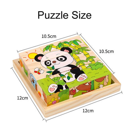 Baby Wooden Blocks Toys Children Six Side Cube Jigsaw Puzzle
