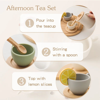 Wooden Children Montessori Teapot Teacup Simulation Kitchen
