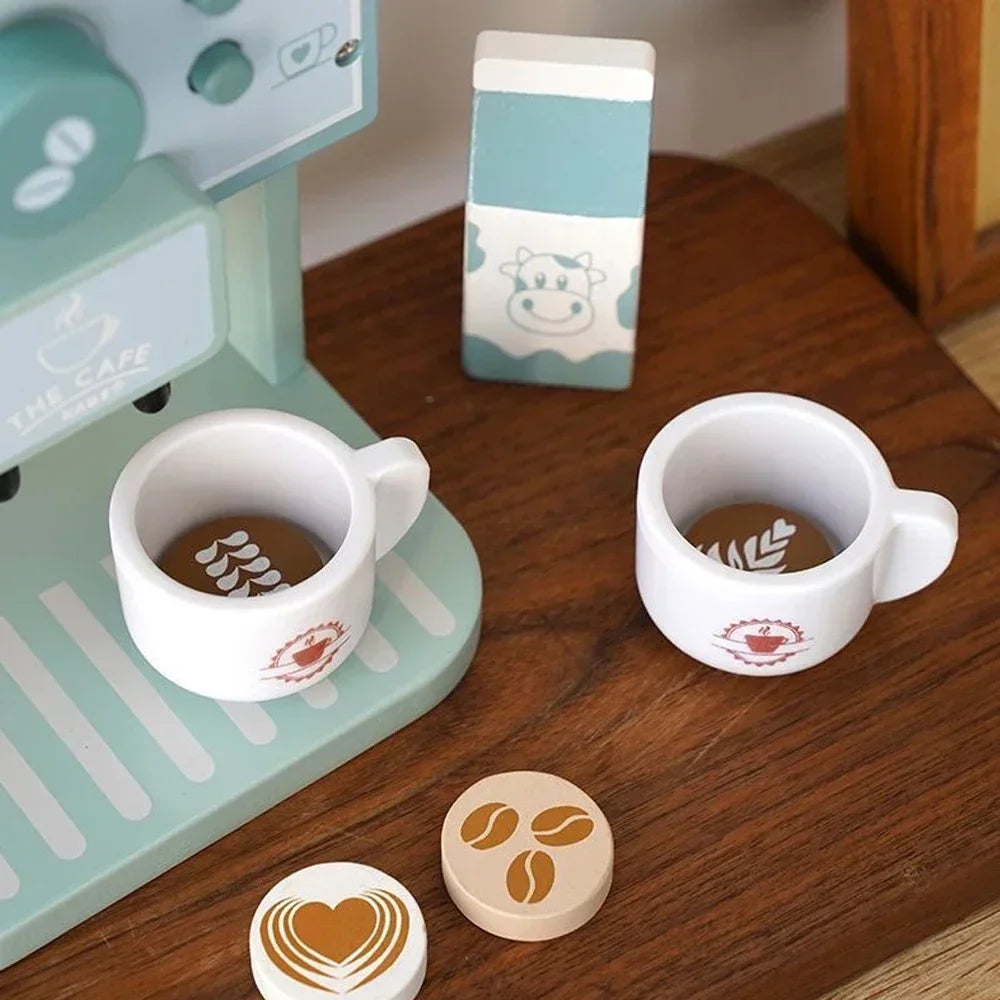 Kids Kitchen Toy Set Wooden Coffee Maker Set Simulation