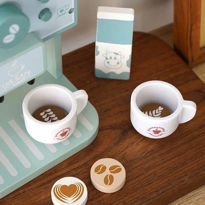 Kids Kitchen Toy Set Wooden Coffee Maker Set Simulation