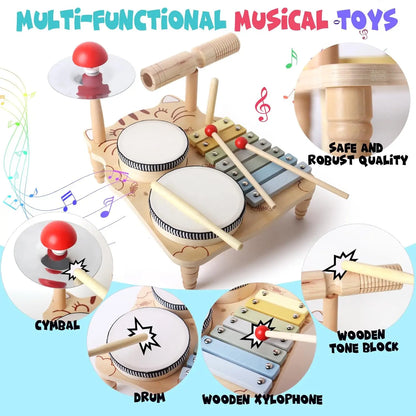Wooden Xylophone Drum Set For Toddlers