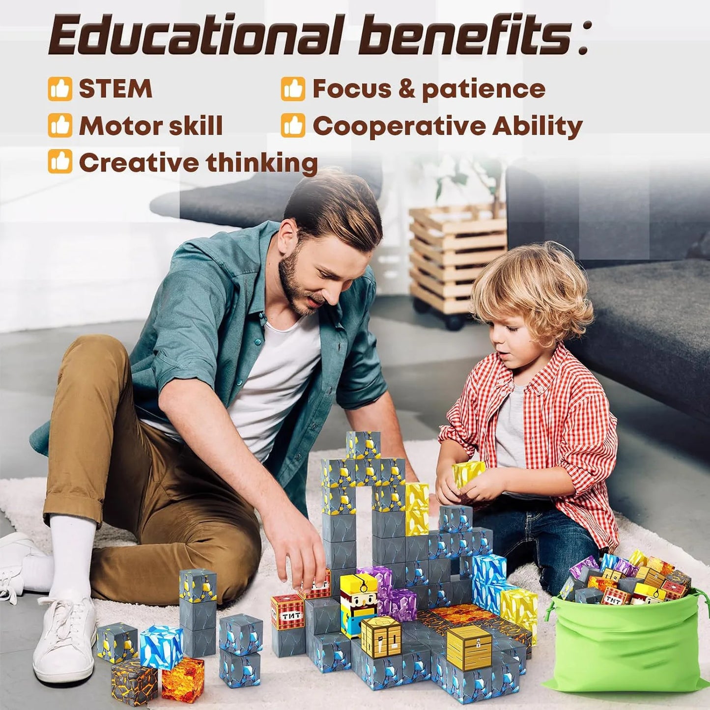 Magnetic Building Blocks for Kids - Montessori Sensory Toy