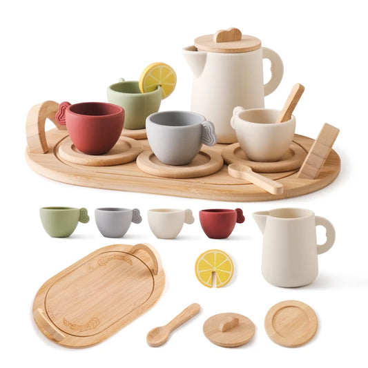 Wooden Children Montessori Teapot Teacup Simulation Kitchen