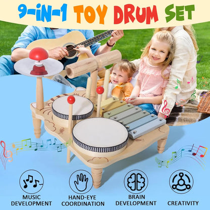 Wooden Xylophone Drum Set For Toddlers